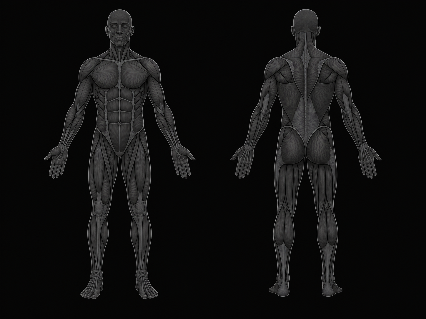 Front and back muscle anatomy view