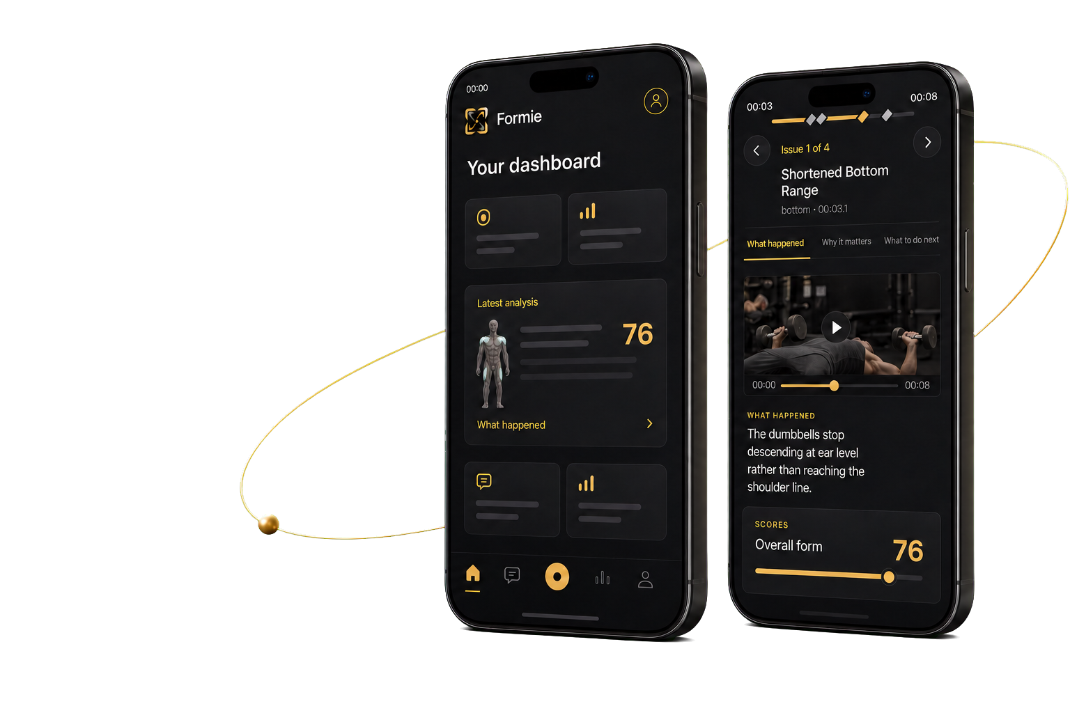 Formie dashboard and coaching review shown on two complete phones